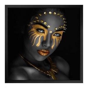Quadro 50cm X 50cm Face Mulher Dourada Tropical Artes
