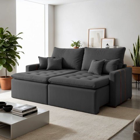 Sofá Retrátil 2 Assentos Veludo Chicago 200cm Cinza