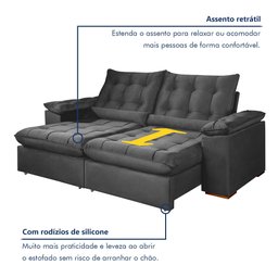 Sofá Retrátil e Reclinável 2 Lugares 200cm Dubai - 3