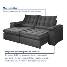 Sofá Retrátil e Reclinável 2 Lugares 200cm Dubai - 5