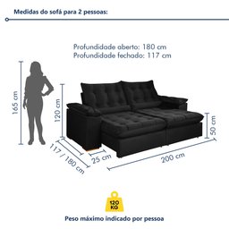 Sofá Retrátil e Reclinável 2 Lugares 200cm Dubai - 8