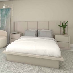 Cama Casal 2 Mesas C/ 2 Gavetas e Cabeceira sob Medida Mdf Cor:titânio - 1