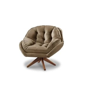 Poltrona Decorativa Califórnia Com Base Giratória Suede - Bege