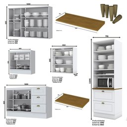 Cozinha Completa 5 Peças Americana Branco com Torre Quente, Tampo Nature e Pés - Móveis Henn - 4