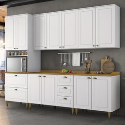Cozinha Completa 5 Peças Americana Branco com Torre Quente, Tampo Nature e Pés - Móveis Henn - 2