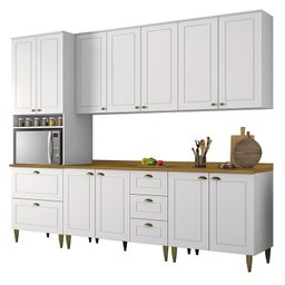 Cozinha Completa 5 Peças Americana Branco com Torre Quente, Tampo Nature e Pés - Móveis Henn - 1