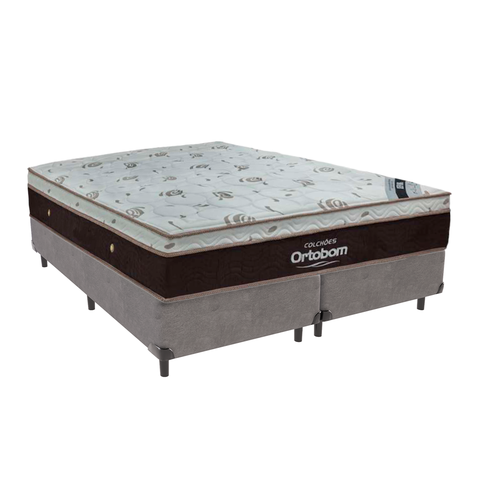 Cama Box Bipartido Casal Cinza e Colchão Sleep King Molas Ensacadas Ortobom