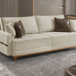 Sofá Fixo 3 Lugares M-203 2,00m Molas Bonnel Almofadas Soltas Linho Estofados Martins