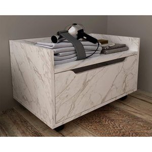 Bancada de Banheiro Suspenso C/ Rodizio Bn3647 S/ Cuba C/ 1 Gaveta 60cm Mármore Branco - Tecno