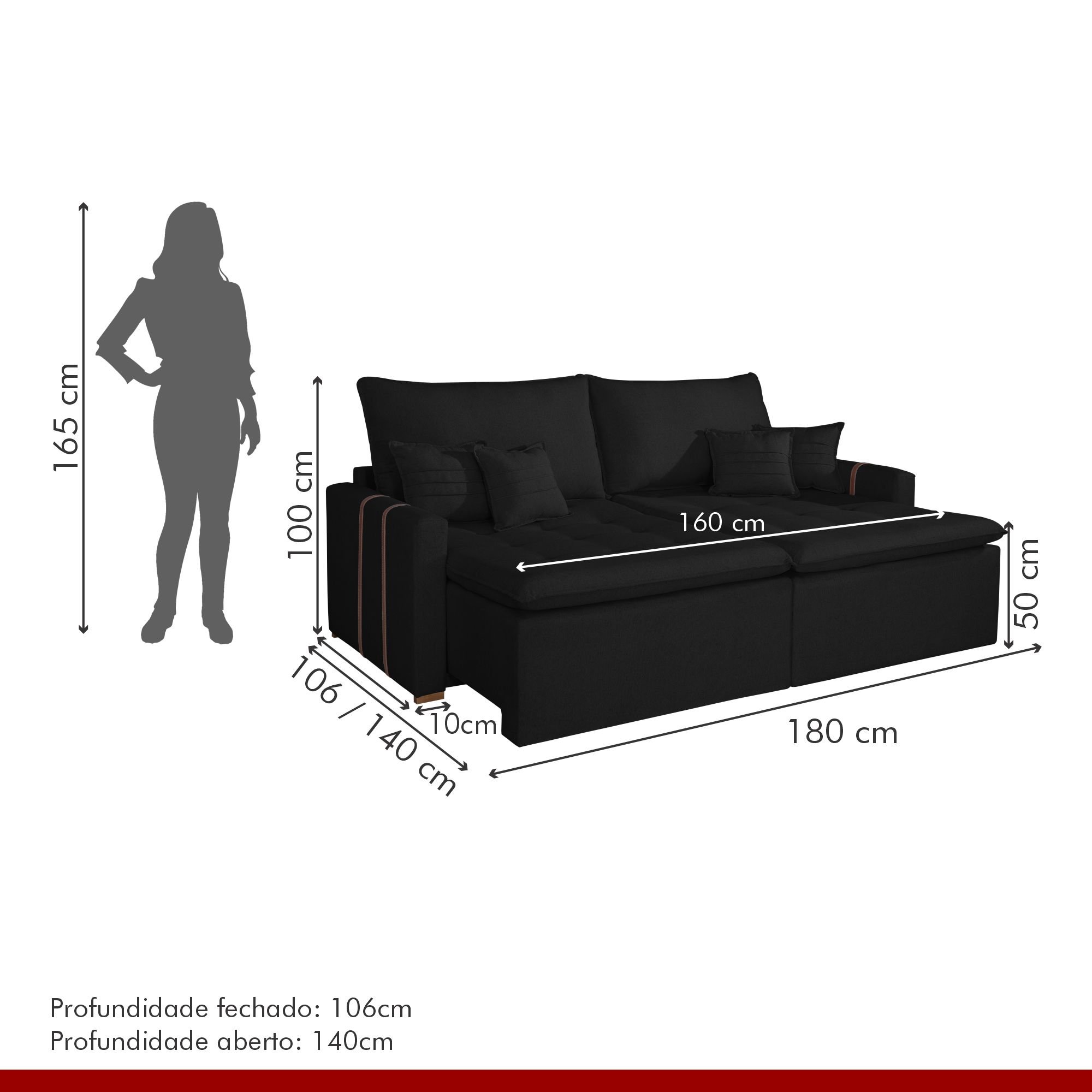 Sofá Retrátil 2 Lugares 180cm Chicago  - 9