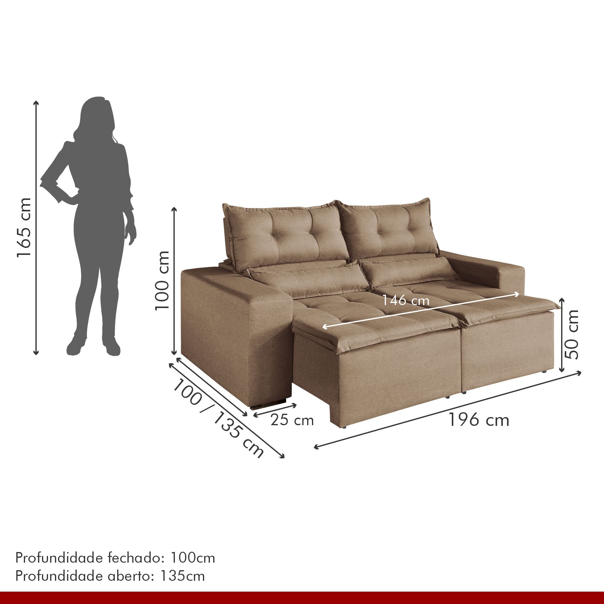 Sofá Retrátil e Reclinável 2 Lugares 196cm Firenze  - 8