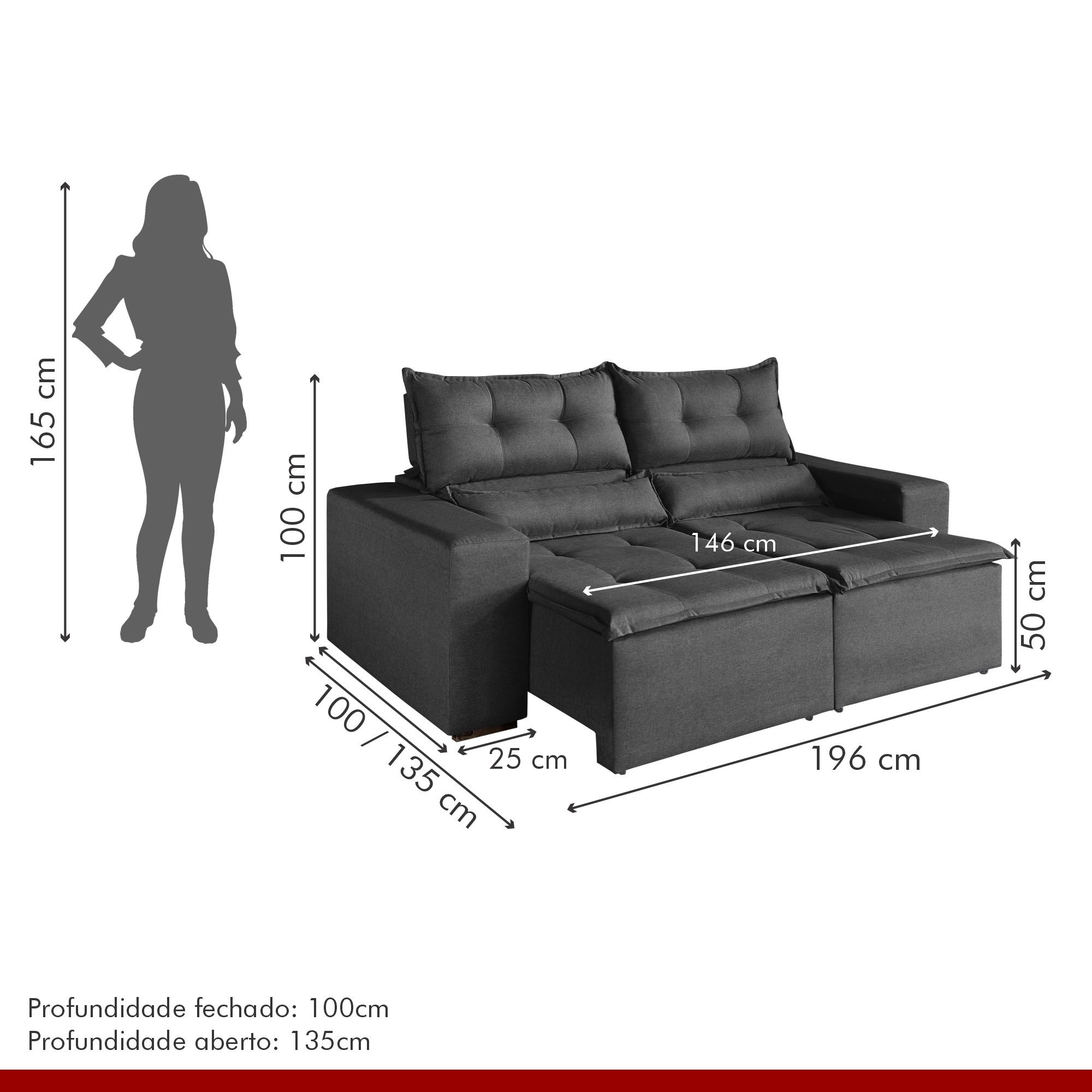 Sofá Retrátil e Reclinável 2 Lugares 196cm Firenze  - 8