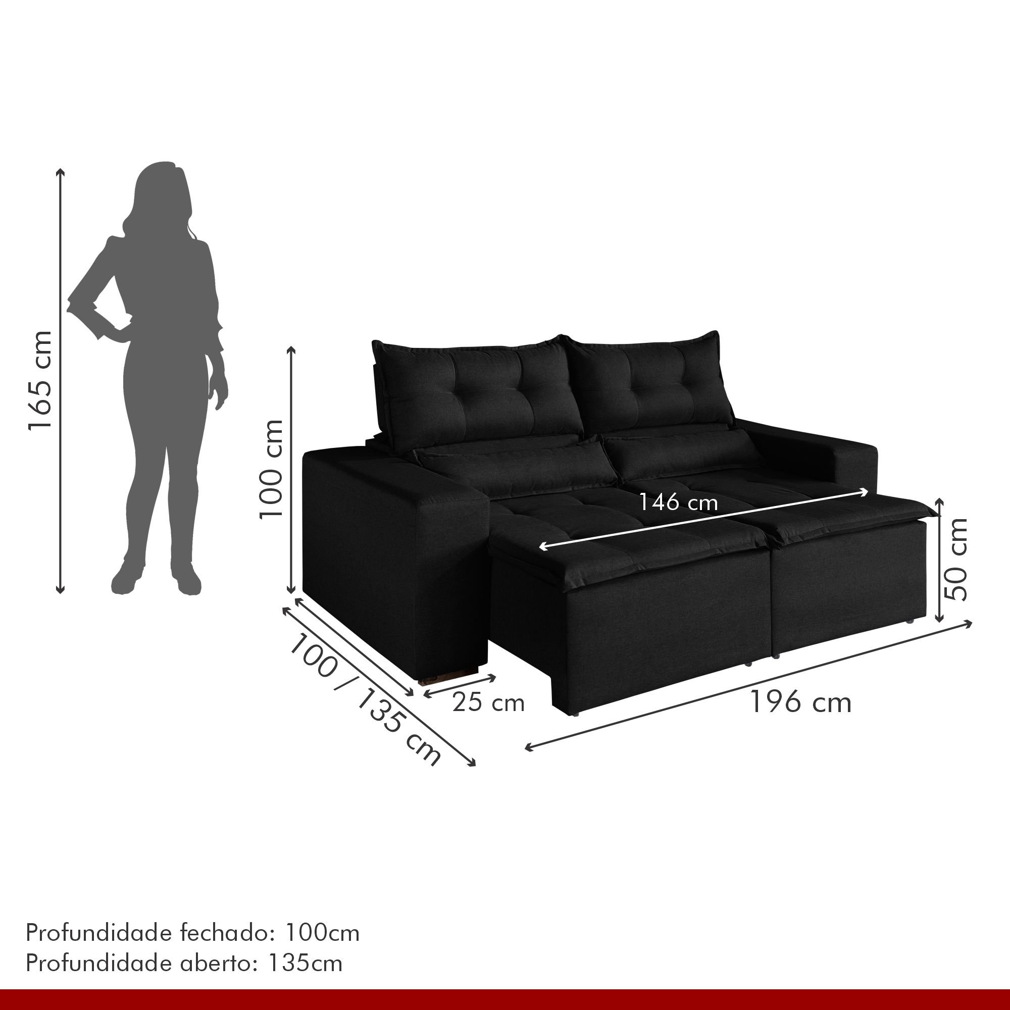 Sofá Retrátil e Reclinável 2 Lugares 196cm Firenze  - 8