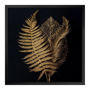 Quadro 50cm X 50cm Folhas Douradas Tropical Artes