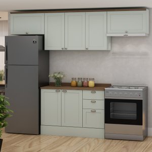 Cozinha Modulada 4 Peças 1 Balcão com Tampo 2 Aéreos 100% Mdf