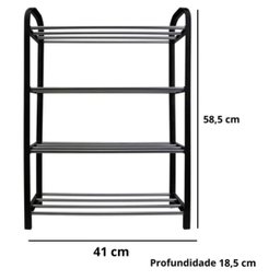Sapateira Porta Sapato com 4 Prateleiras Desmontável Preta de Plástico e Metal - 2 Sapateira Porta Sapato com 4 Prateleiras Desmontável Preta de Plástico e Metal - 2