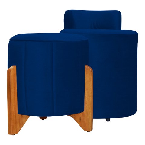Kit Puff Decorativo Athenas mais Puff Jade Suede Azul Marinho