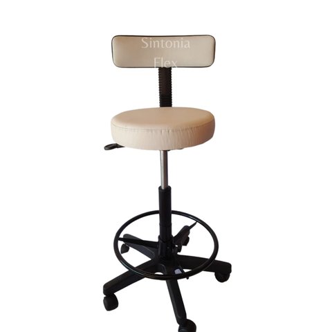 Cadeira Mocho Caixa Alta Podologo com Aro e Base de Rodízio para Recpçao Balcao Mercado Corano Branc