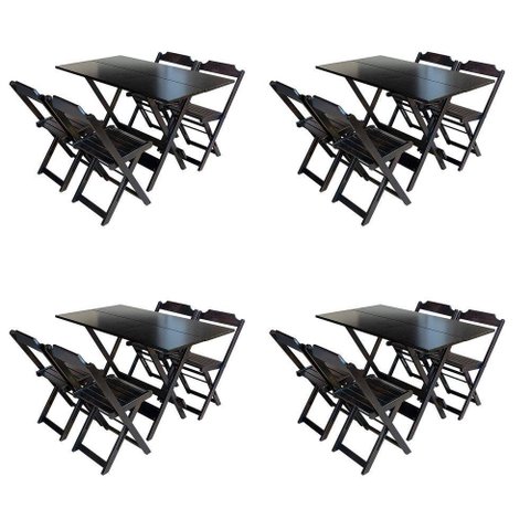 Kit 4 Conjuntos De Mesa Com 4 Cadeiras De Madeira Dobravel 120X70 Tabaco - Marrom