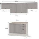 Ver imagem 4 de Cozinha Modulada 4 Peças 1 Balcão com Tampo 2 Aéreos 100% MDF Cinza/Branco/Fendi