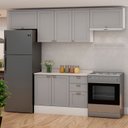 Ver imagem 1 de Cozinha Modulada 4 Peças 1 Balcão com Tampo 2 Aéreos 100% MDF Cinza/Branco/Fendi