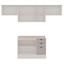 Ver imagem 2 de Cozinha Modulada 4 Peças 1 Balcão com Tampo 2 Aéreos 100% MDF Cinza/Branco/Fendi