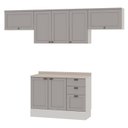 Ver imagem 3 de Cozinha Modulada 4 Peças 1 Balcão com Tampo 2 Aéreos 100% MDF Cinza/Branco/Fendi