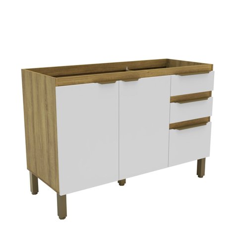 Armário Balcão de Cozinha 120cm com 2 Portas e 3 Gavetas 2306 Yescasa Marrom/Mel/Branco