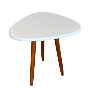 Mesinha de Canto Pé Palito Retrô Mdf 52cm com Pés em Madeira:branco