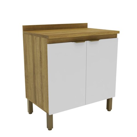 Armário Balcão de Cozinha 2 Portas 80cm 2301 Yescasa Marrom/Mel/Branco