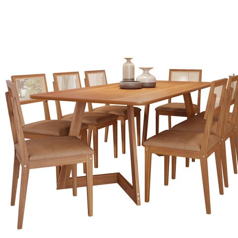 Conjunto Sala de Jantar Caju 210cm sem Vidro com 8 Cadeiras Palmas