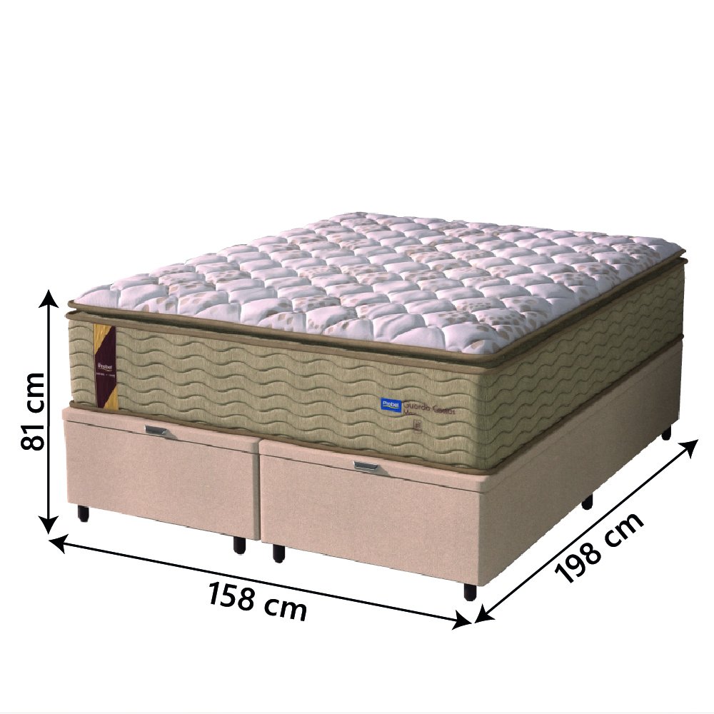 Cama Box Baú Colchão Casal Queen Probel Molas Guarda Costas Max Pillow Top 158x198x81cm Bege/ - 4