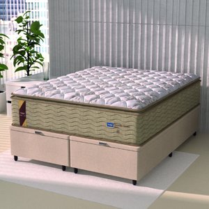 Cama Box Baú Colchão Casal Queen Probel Molas Guarda Costas Max Pillow Top 158x198x81cm Bege/