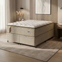 Ver imagem 1 de Cama Box Baú Colchão Casal Queen Probel Molas Guarda Costas Max Pillow Top 158x198x81cm Bege/