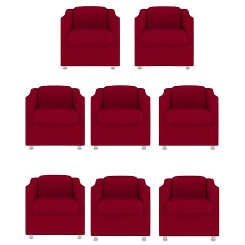 Kit 8 Poltronas Decorativa Reforçada Recepção Clinica Salão Suede Vermelho