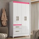 Ver imagem 2 de Guarda Roupa Solteiro Madri 4 Portas e 2 Gavetas Color Flex Branco/rosa - Moval