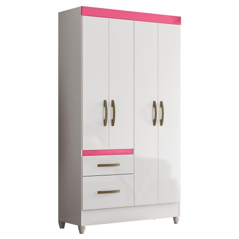 Guarda Roupa Solteiro Madri 4 Portas e 2 Gavetas Color Flex Branco/rosa - Moval