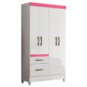 Ver imagem 1 de Guarda Roupa Solteiro Madri 4 Portas e 2 Gavetas Color Flex Branco/rosa - Moval