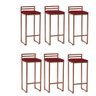 Kit 06 Banqueta Alta Com Encosto Petra Balcão Bar Cozinha Bistrô Ferro Bronze Sintético Vermelho - 1