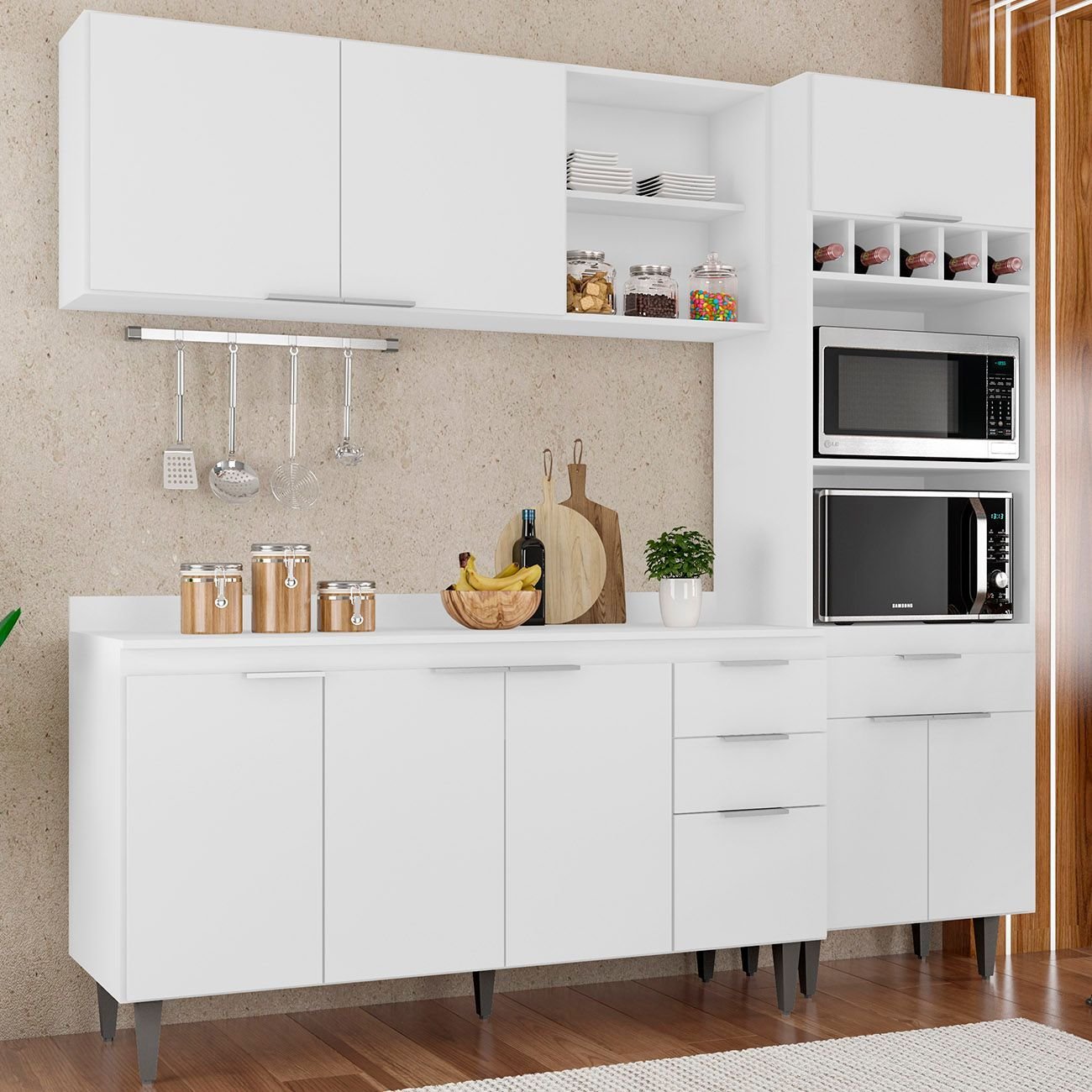 Armário de Cozinha com Tampo Cp02 210cm Pérola Branco Z34