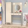 Penteadeira Camarim Armário Duda 105 Cm Espelho Redondo Luz Led 2 Gv MDP Champagne Cinza - Fellicci - 1