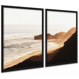 Kit 2 Quadros Praia Areia Degradê Marrom 45x34cm:moldura Preta - 1