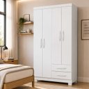 Ver imagem 2 de Guarda Roupa Quarto Solteiro 100cm 4 Portas 2 Gavetas MDP Moderno Compacto Branco