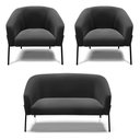 Ver imagem 1 de Sofá Namoradeira e 2 Poltronas Pé de Ferro Preto Stella Suede Preto D03 - D'Rossi