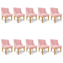Ver imagem 1 de Kit 10 Cadeiras Estofadas para Sala de Jantar Base Fixa de Madeira Castanho Lia Suede Rosa bebê - Ib