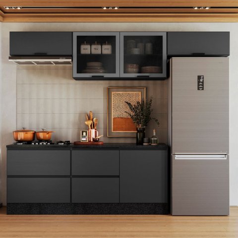 Cozinha Modulada Compacta com Tampo 5 Peças 280cm Etna Poliman Móveis
