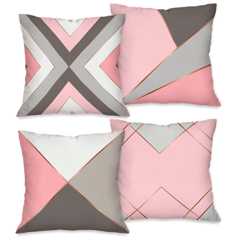 Kit com 4 Capas para Almofadas Decorativas Geométrico Rosa