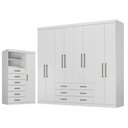 Ver imagem 1 de Guarda Roupa Casal 8 Portas 6 Gavetas Master e Cômoda Marabá Branco Brilho - Santos Andirá