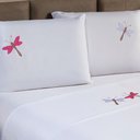 Ver imagem 4 de Jogo de Lençol Cama Casal Padrão Libélula Bordado 4 Peças Poliéster Branco