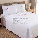 Ver imagem 3 de Jogo de Lençol Cama Casal Padrão Libélula Bordado 4 Peças Poliéster Branco